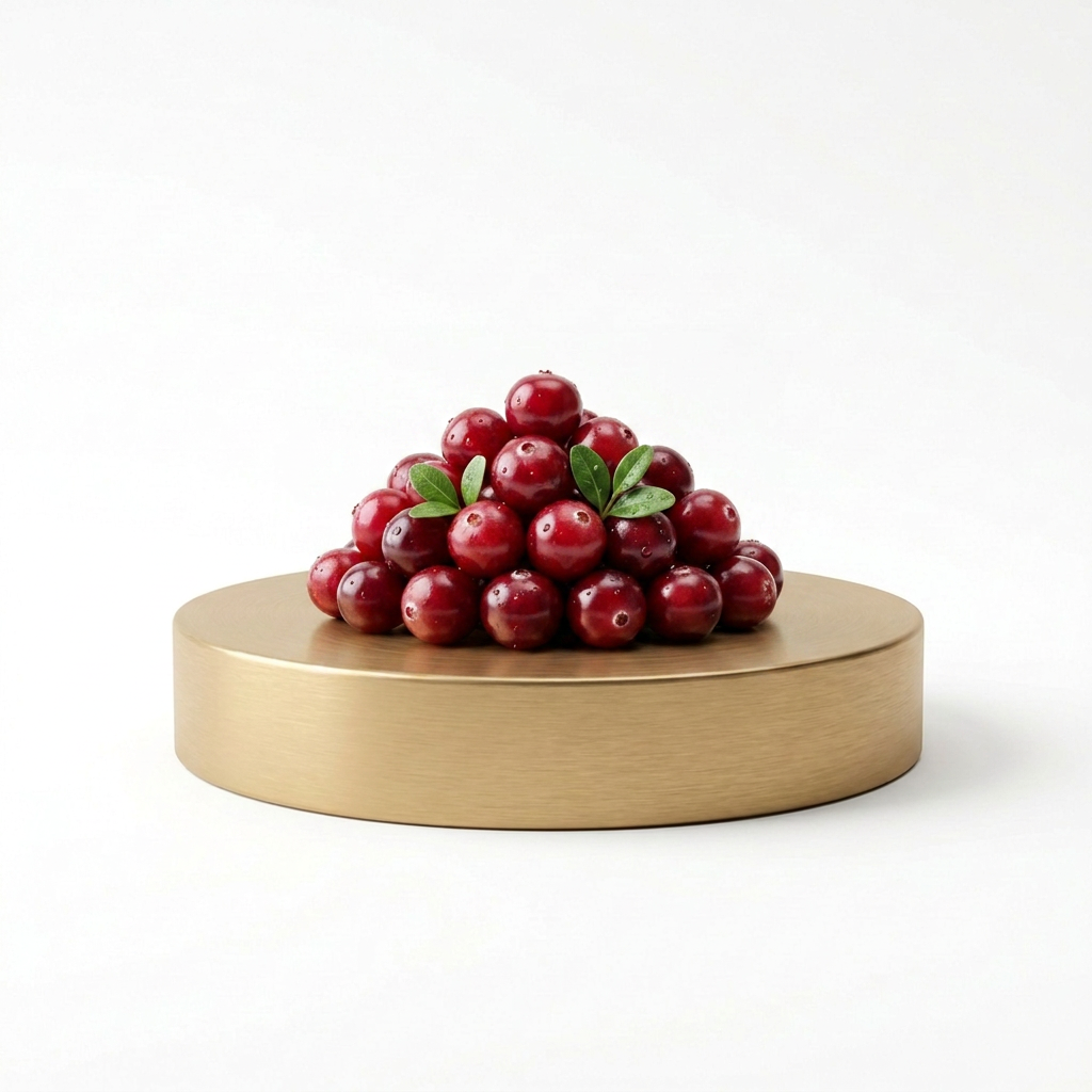Fresh cranberries on a gold plinth