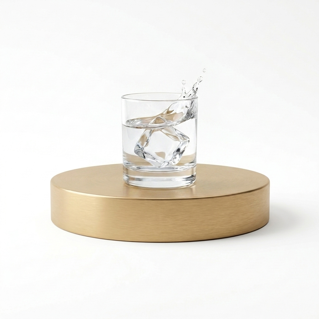 Premium vodka over ice on a gold plinth